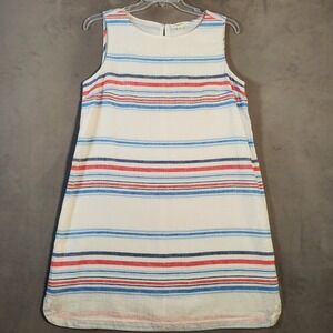 Beach‎ Lunch Lounge Dress Womens L White Multi Stripe Linen Blend Coastal Boho